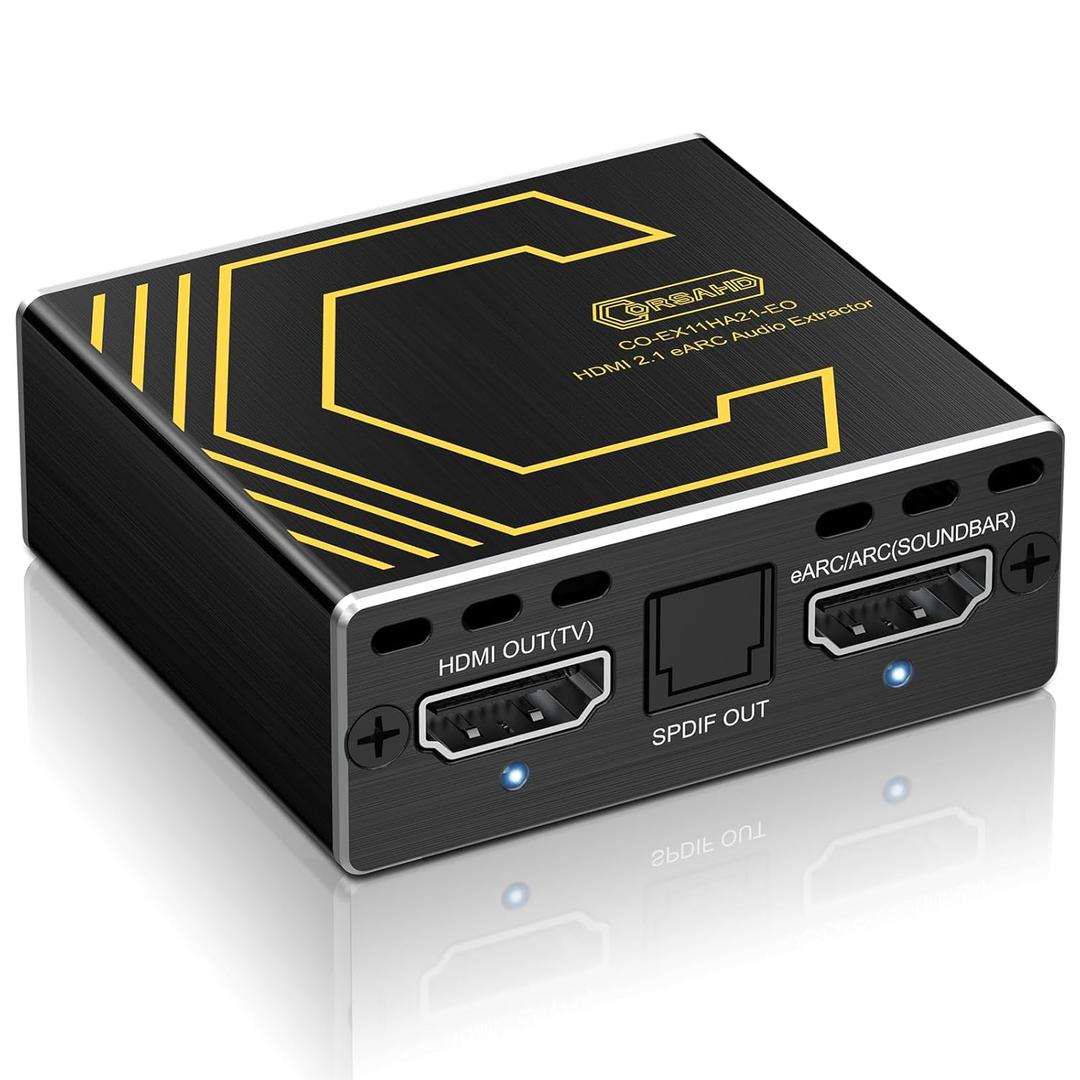 4K@120Hz HDMI 2.1 eARC Audio Extractor Converter, HDMI to eARC, ARC, SPDIF Optical, 7.1/ 5.1CH, Supports VRR, VLLM, CEC, Dolby Digital, Audio De-embed, HDCP 2.2/ 2.3 Bypass, Compatible with PS5, Xbox