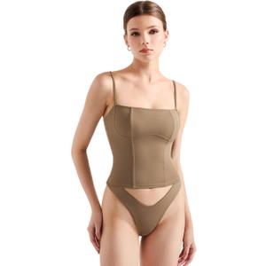 SUUKSESS Women Bustier No Boning Corset Tops Fitted Going Out Y2k Cami Tank Tops (Brown, XS)