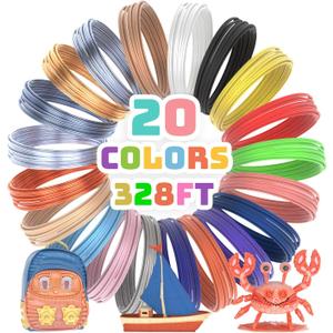 3D Pen Filament Refills 20 Color 1.75mm 3D Pen PLA Filament 3D Printing Pen Refills, Each Color 16.4 Feet, Total 328 Feet Strong Toughness for FDM 3D Printer and 3D Pen