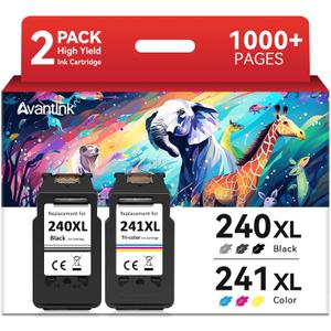 PG-240XL/CL-241XL Ink Cartridges Compatible for Canon 240XL 241XL Combo Pack 240 241 Ink for PIXMA MG3620 MG3600 TS5120 TS5100 MG3220 MG3520 MX472 Printer Ink (1 Black, 1 Tri-Color