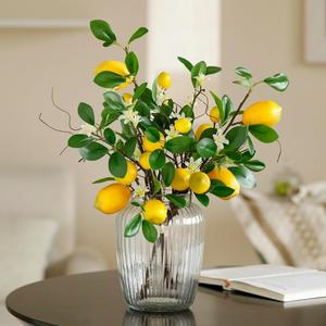 Laelfe 2 Bunches Artificial Lemons Branches Faux Lemons Fruit with Stem Fake Lemon Decoration for Kitchen Farmhouse Decor (Yellow)