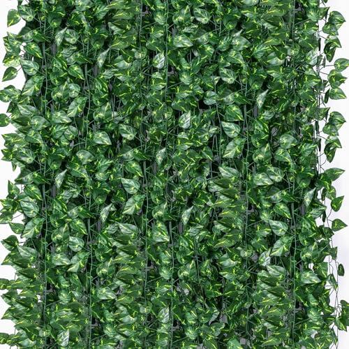 ZYIGYI 12 String Fake Greenery Hanging Garland, Ivy Leaf Plants, Vine Leaves, Fake Flowers Foliage for Bedroom Garden Wall Decor