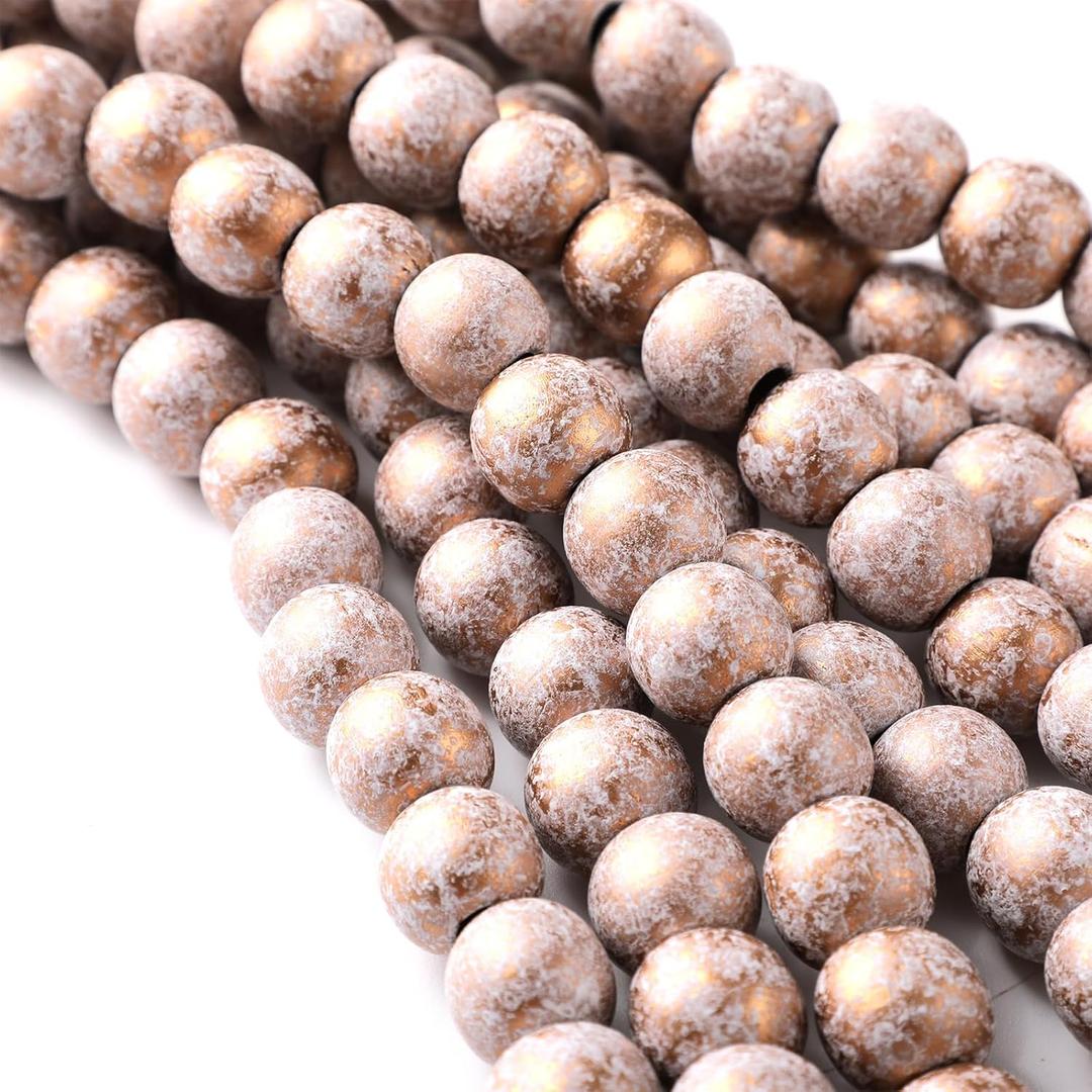 2 Pcs 18 ft Boho Christmas Tree Wood Bead Garland Vintage Natural Wooden Beads Garland Decorative Rustic Holiday Xmas Tree Country Farmhouse Christmas Decor for Indoor Home Use(Gold)