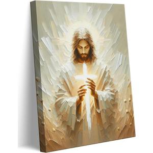 Jesus Canvas Wall Art Christian Cross Wall Decor Pictures God Painting Divine Mercy Poster Print for Church Prayer Room Living Room Decoration