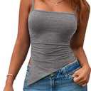 PRETTYGARDEN Women's Summer Spaghetti Strap Tank Tops Sleeveless Camisole Blouses Asymmetrical Going Out Basic Tank Shirt (Gray, S)