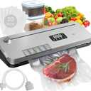 Food Vacuum Sealer Machine, 75KPa Strong Suction, Digital Timer, Built-in Cutter, Pulse Function, Dry & Moist Modes, External Vacuum for Jars & Containers, 20 Vacuum Sealer Bags Included (Gray Black)