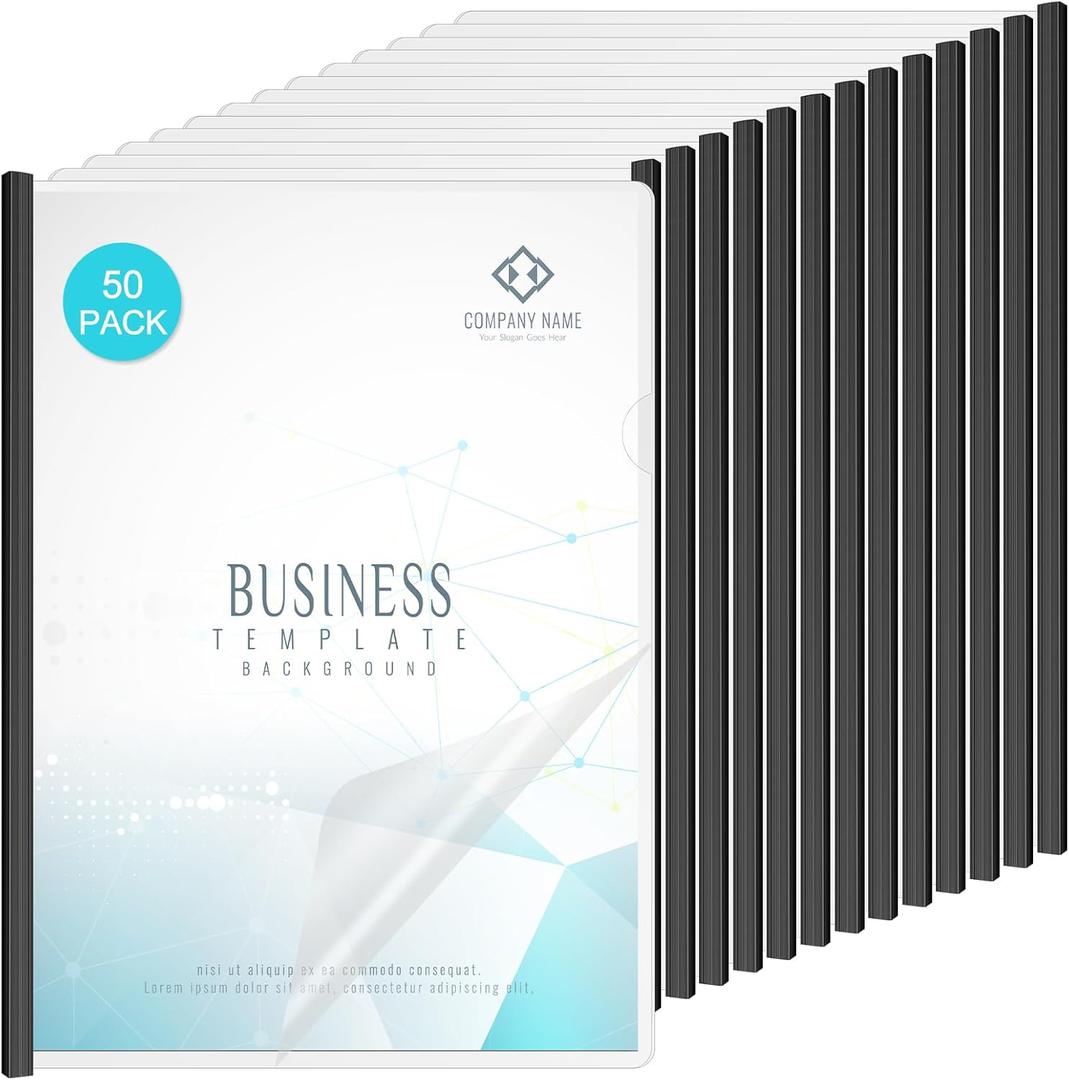50 Pack Clear Report Covers with Sliding Bars, Presentation Folders for Letter Size 70 Sheet Capacity, Resume Folder Clear Folder, 5.5 Mil Thick, for File Resume Documents, Black