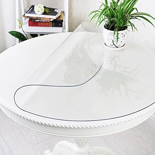 LinkGro 45 Inch Dia 1.5mm Thick Round Clear Table Cover Protector PVC Vinyl Plastic Tablecloth Kitchen Table Covers Crystal Wipeable Tablecloth Dining Coffee Table Pad Wood Glass Furniture Protector