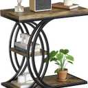 C Shaped End Table, Bed Side Table, 3-Tier Side Table with Metal Frame, Wood End Table with Storage for Living Room, Couch, Sofa, Bedroom, Easy Assembly, 23.6" D*11.8" W*23.6" H, Rustic Brown