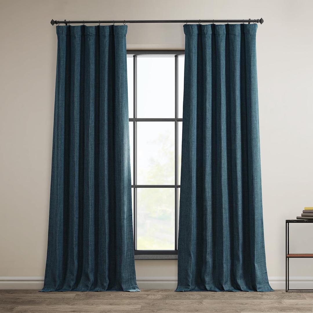 HPD Half Price Drapes - Faux Linen Curtains for Living Room (1 Panel) - 50W X 108L - Textured Room Darkening Curtains for Bedroom 108 Inches Long - Drapes for Home Decor, Story Blue