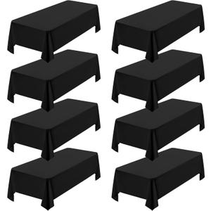 Showgeous 8 Pack Black Rectangle Tablecloth, 60 x 102 Inch, Wrinkle Resistant, Washable Polyester, Perfect for 6ft Table, Weddings, Parties, Camping