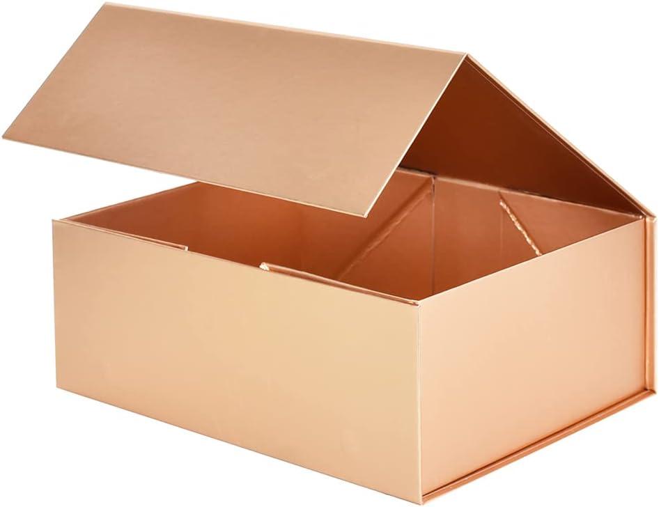BEISHIDA Gold Gift Box 11 X 9 X 4.4inch, Gift Boxes with Magnetic Closure Lids for Father's Day Mother's Day Presents, Bridesmaid Proposal Christmas Valentine Thanksgiving (1 Count (Pack of 1))