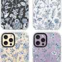 for iPhone 14 Pro Max Case, Vintage Botanical Pattern with Blue Flowers, Military-Grade Drop Protection, Elegant Soft Slim TPU Protective Cover with Camera Lens Protection for Women & Girls