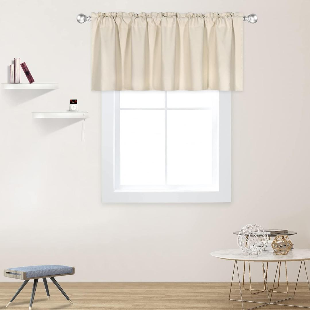 DECOVSUN Beige Valance for Windows 52x18 Inch Solid Thermal Insulated Blackout Rod Pocket Kitchen Short Curtain Toppers Valance for Bathroom Living Room 1 Panel