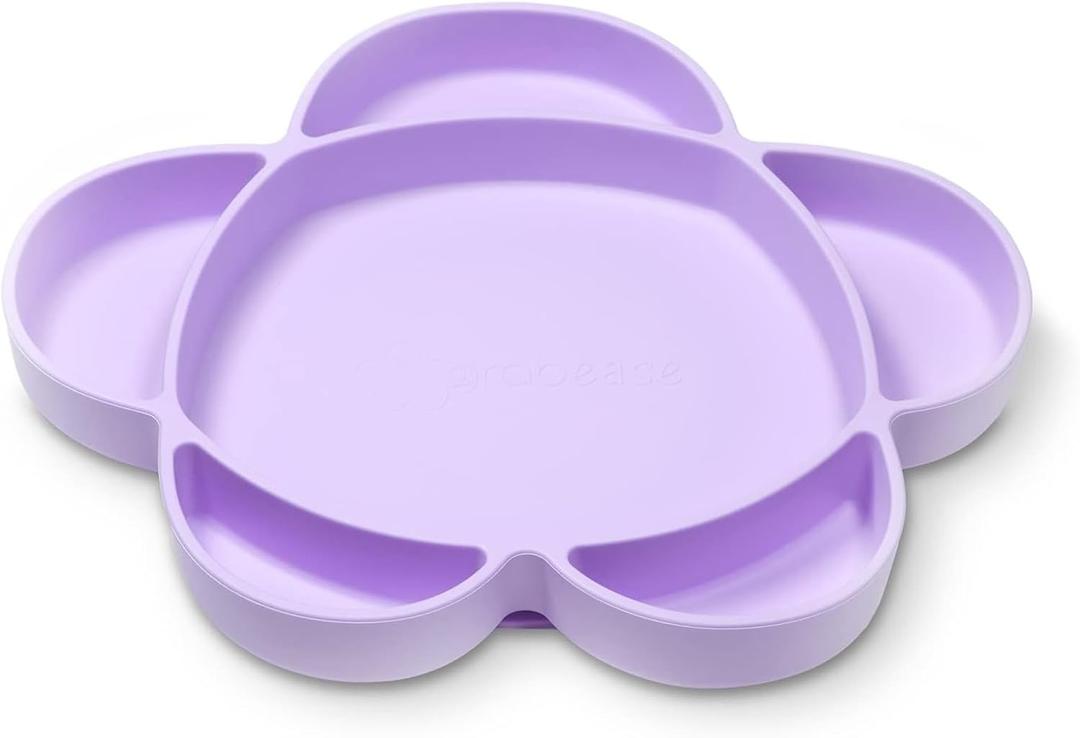 grabease Silicone Suction Plate for Baby & Toddler Self-Feeding, 6-Section Dish with Stay-Put Grip - Phthalates-Free, Dishwasher and Microwave Safe, Lavender
