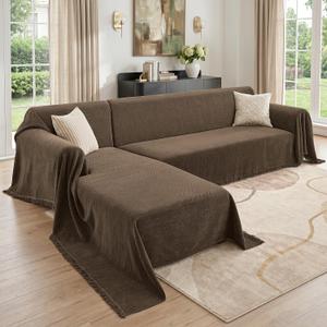 CAPALOCA Sectional Couch Covers 2 Pieces, Chenille L Shaped Couch Cover Blanket for Sectional Sofa with Herringbone Pattern Washable Sofa Slipcovers (XX-Large: 71" x 118" + 71" x 118", Coffee)