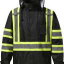 Reflective Rain jackets for men waterproof,Hi Vis Safety Coat With Reflective StripsHigh Visibility Class 3 Rain jackets With 2 large pocketsZipper,Black SM/MD (Medium)