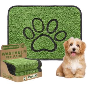 Qeils Washable Pee Pads for Dogs, 2 Pack Super Absorbent Reusable Puppy Pads with Green Long Wool for Potty Training, Floor, Couch, Bed, and Crate,18"x 24"