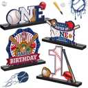 Riyiper 4 Pcs Baseball 1st Birthday Table Decorations One Letter Sign Baseball Wooden Table Centerpiece Rookie of The Year First Centerpiece for Boys One Year Old Birthday Baby Shower Photo Props