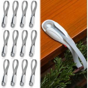 12 Pcs Christmas Garland Hanger for Mantle Damage Free Garland Hooks with Removable Adhesive Hanging Wreath Ties Stocking Holder Reusable Straps for Christmas Wreath Fireplace Mantle Stairways