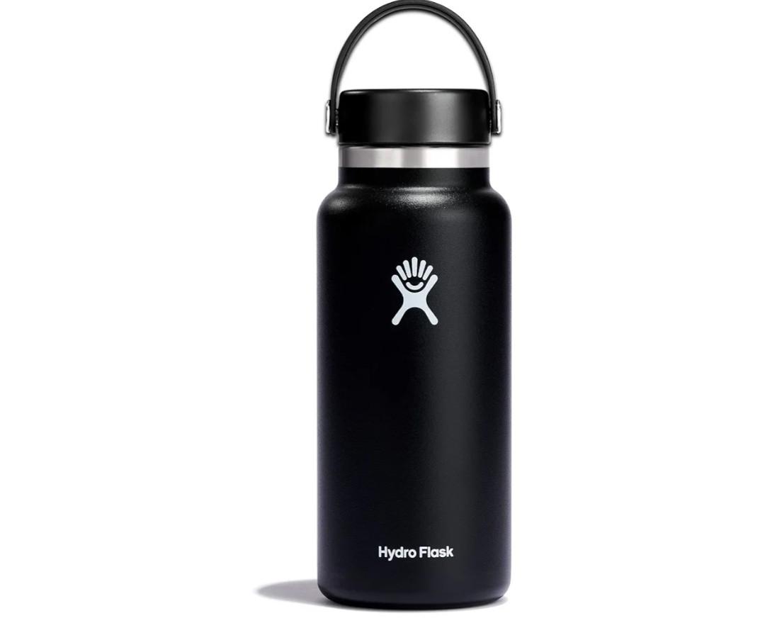 Hydro Flask Water Bottle - Insulated Stainless Steel - Wide Mouth Flex Lid, Non Spill, Leakproof and Refillable in 32 Oz Black