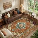 RELEANY Washable Area Rug, 6'x9', Red/Orange/Blue/Brown