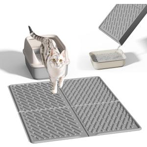 Pieviev Cat Litter Box Mat, 31"x 24" Scratch Resistant Litter Trapping Mat, Easy Clean for Scatter Control, Soft on Kitty Paws, Waterproof & Urine Proof for Indoor Use, Gray