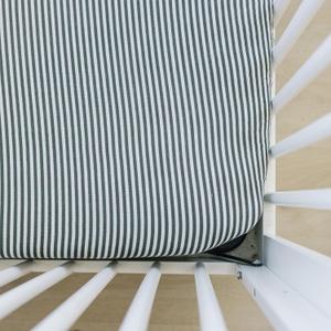 Green Stripes Muslin Crib Sheet by Mebie Baby, Soft and Breathable Bed Sheets for Babies, Modern Neutral Bedding for Cribs, Standard Crib Mattress Fitted Sheet, Great for Boy or Girl Room