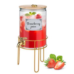 1 Gallon Drink Dispenser, Glass Beverage Dispenser With Stand,Juice Containers with Lid for Party,Drink Dispensers for Parties With Spigot for Lemonade/Soda/Tea