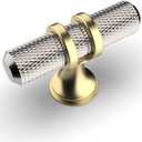 Amerdeco 10 Pack Brushed Satin Nickel Cabinet Knobs 2 Inch Length Single Hole T Bar Kitchen Cabinet Knob Knurled Cabinet Pulls for Drawer Dresser Cupboard ZH0025