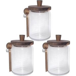 Set of 3 Glass Jars Containers with Wooden Lids and Scoop Clear Canister Jars Set with Spoon for Kitchen Food Storage Coffee Tea Sugar Decorative Countertop Organization Jars 31 oz (3)