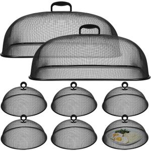 Hicarer 8 Pcs Metal Mesh Screen Food Cover for Outdoors Set Including 2 Pcs Extra Large 18.5 in Mesh Food Tents for Outdoor 6 Pcs 11 in Large Dome Picnic Food Covers Mesh Food Covers (Black)