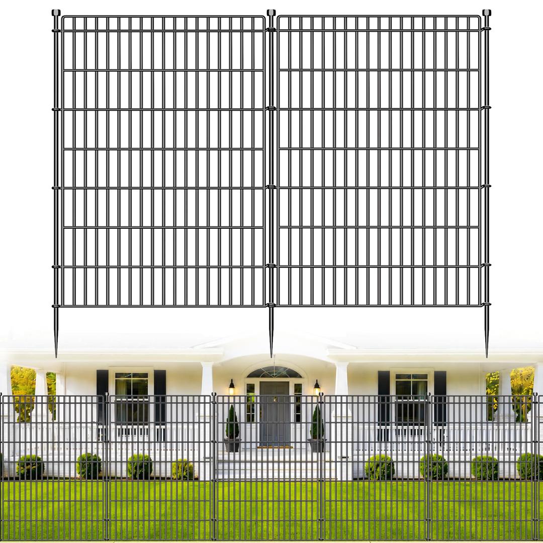 No Dig Garden Fence, Dog Fencing Outdoor for Yard, 10 Panels with Gate | 48in(H) × 23.6ft(L) Rustproof Metal Animal Barrier Fence for Gardens, Patios and Decorative Flower Beds, Temporary Fencing