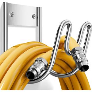 Stainless Steel Garden Hose Holder - Extra Large Heavy Duty Silver SS304 Wall Mounted Hanger for Water Hose, Extension Cords, Vacuum Lines, Anti-Rust
