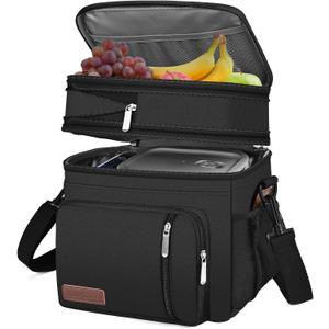 MIYCOO Lunch Bag & Lunch Box for Men Women, Double Deck Leakproof Insulated Soft Large Adult Camping Cooler bag for Work, Beach, Picnic, Travel (Black, 15L)