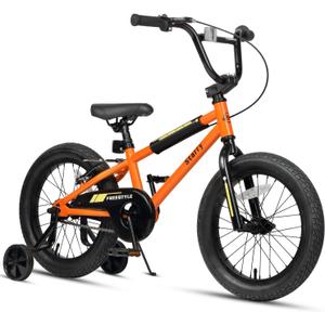 12 14 16 18 Inch Kids Bike BMX Style Bicycle with Training Wheels Coaster Brake for 2-10 Years Old Toddlers Boys Girls Multiple Colors (Orange)