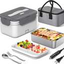 Electric Lunch Box Food Heater 100W, 4 in 1 Ultra Quick Heated Lunch Boxes for Adults 12V/24V/110V/220V Portable Food Warmer for Car/Truck/Office With Fork Spoon and Insulated Carry Bag (Pearl White)