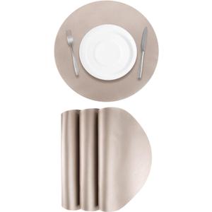 UXcell 4 Pcs Faux Leather Placemats - Round Dinner Table Mats, PU Leather, Heat Resistant, Waterproof, Oil Proof (Champagne)