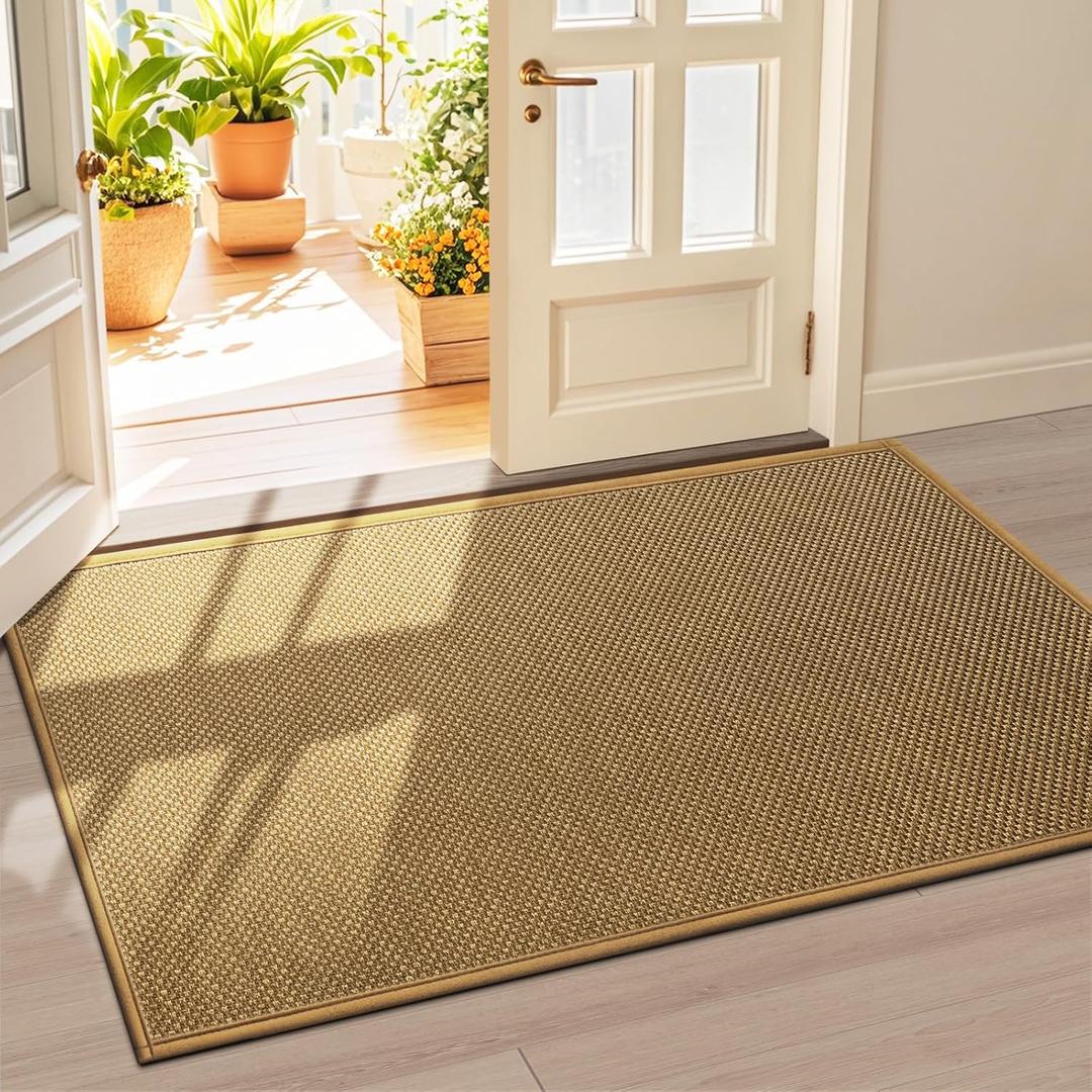 LEKEEPGO Door Mat 36"x59", Non Slip Door Mat Indoor Entrance, Rubber Backing Front Indoor Doormat Washable Absorbent Low-Profile Entryway Entry Resist Dirt Inside Door Mats, Light Brown, 3' x 4'11"