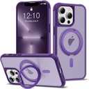 for iPhone 13 Pro Case 6.1 Inches 360Rotatable Magnetic Ring Invisible Stand,[Compatible with Mag-Safe] Military Shockproof Frosted Translucent Case,Purple