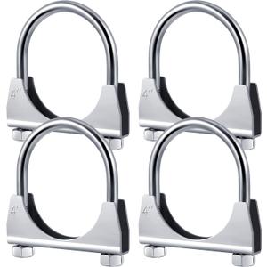 4 Pcs 4" Exhaust Clamp Heavy Duty U-bolt Exhaust Clamp - Saddle Design Muffler Pipe Connector, Tip Hook Clip, Galvanized Iron, Fits 4" Od Pipes