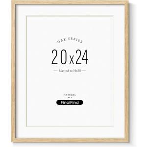 Minimalist 20x24" Picture Frame Matted to 16x20", Natural Solid Oak Wood Poster Frame, Lightweight for Wall Mounting (Single, Oak)