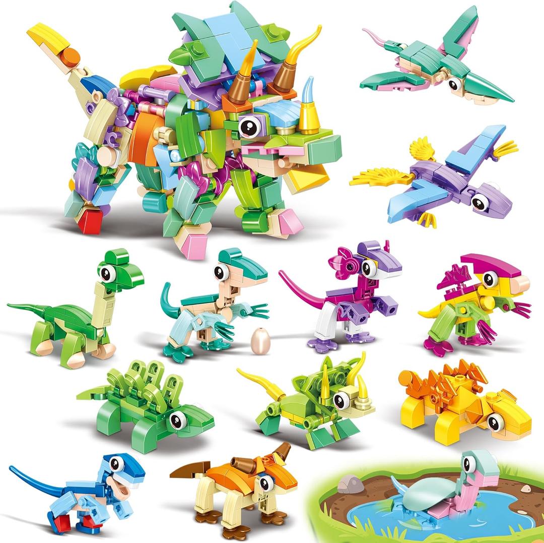 24 Pack Building Blocks Easter Gifts for Kids, Easter baket stuffer Dragon Animal Prizes for kids classroom with Hearts Box , Easter Egg Filler Party Favors for Boys & Girls