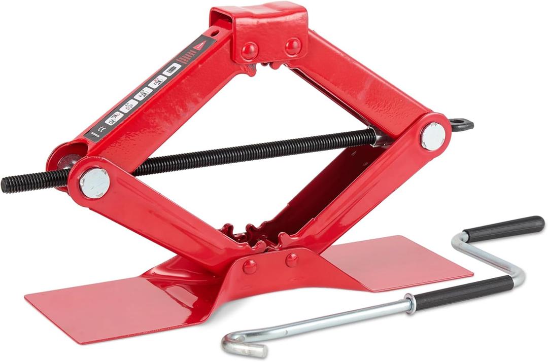 Amazon Basics Portable Scissor Car Jack, 1.65 Short Ton/1.5 Metric Ton/1500 kg Capacity, 3.7-15.5 inch Lifting Range, Self-Locking, Red