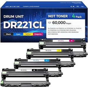 DR221CL Drum Unit (Not Toner) 4-Pack Compatible Brother DR-221CL Imaging Drum for MFC-9130CW HL-3170CDW MFC-9340CDW HL-3140CW 3150CW MFC-9330CDW 9140CDN DCP-9020CDN Printer Black Cyan Yellow Magenta
