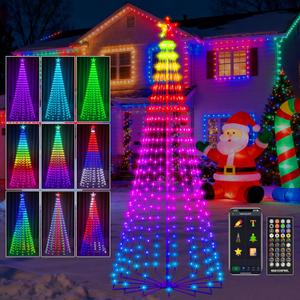 8FT Lighted Outdoor Christmas Tree, 340 LED Smart Cone Tree, Music Sync RGB Fairy Lights, LED Light Show, APP and Remote Control, Timer Function, Perfect for Outdoor Christmas Decorations