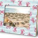 WHCHJ Red Crab Beach 5x7 Picture Frame, Gifts for Beach Lovers, Crab Gifts Photo Frame, Blue and White Striped Nautical Ocean Wood Frames for Wall or Tabletop Display