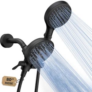 FASDUNT Dual Handheld Shower Head Combo, Enjoy 6-Setting Rain Showerhead and 6-Setting Hand Held Shower Separately or Together, 2 in 1 Showerhead with 80" Extra Long Stainless Steel Hose, Black