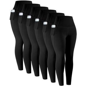 LZYVOO Leggings with Pockets for Women, 6 Packs Soft High Waisted Tummy Control Workout Yoga Pants 3XL, Black 
