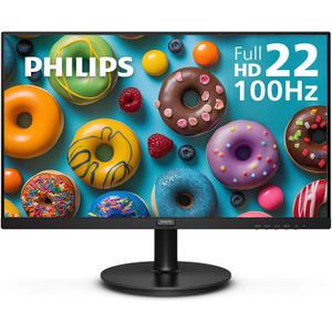 PHILIPS 22 inch Class Thin Full HD (1920 x 1080) Monitor, 100Hz Refresh Rate, VESA, HDMI x1, VGA x1, LowBlue Mode, Adaptive Sync, 221V8LB